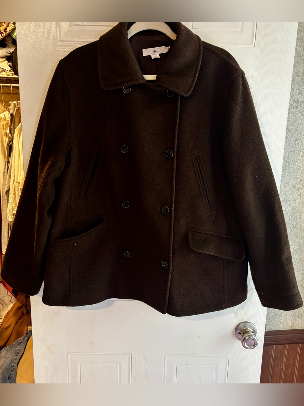 J.Crew  Large Black Wool Blend Double Breasted Peacoat Jacket - Picture 1 of 14